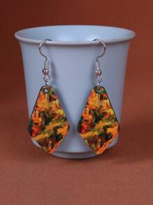 1 Pair Vintage Style Double-Sided Painting Wooden Geometric Earrings, Suitable For Daily And Vacation Wear (12) - Vintage Oil Painting Earrings 12 - View 15