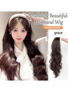 30 Inch Long Body Wave Headband Hair Piece Natural Looking Black Brown For Women Natural Wigs