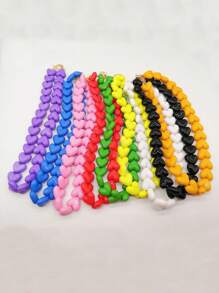 1pc Bohemian Style Acrylic Geometric Resin Heart Knotted Beaded Necklace, Handmade Women Jewelry For Festival And Everyday - Acrylic Beaded Heart Necklace - View 12