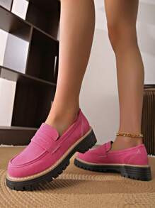 Mocasines de mujer de moda, de punta redonda casual, zapatos planos tipo plataforma para todo el año, bailarinas para señoras - Rosa - Ver 2