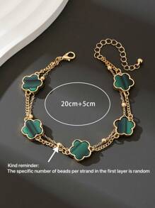1 pièce Bracelet simple et élégant pour homme avec pendentif trèfle porte-bonheur, cadeau d'anniversaire pour une utilisation quotidienne (le nombre de perles de la première couche est aléatoire, à l'exclusion de la boîte-cadeau)