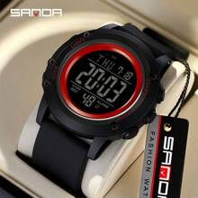 SANDA. Montre homme d'alarme SANDA, montre de mode électronique, montre de sport outdoor, montre de luxe multifonctionnelle étanche 5 bars, montre numérique LED