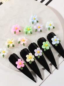 50Pcs 3D Five-Petal Flower Nail Charms Mixed Colors Spring Summer Flower Leaf Nail Art Resin Nail Supplies Y2K Nails Design For Girl Women DIY Craft Accessories Wedding