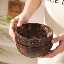 天然植物椰壳碗，沙拉碗，冰淇淋碗，学生碗，厨房餐具，木碗，木勺， - 彩色 - 查看 4