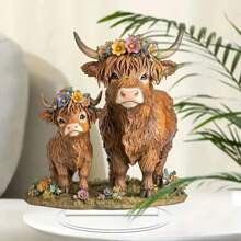 1 pièce Sculpture décorative en acrylique de vache des highlands de style bohème, décoration de bureau 2D plate, sans électricité, convient pour la maison, la chambre, la salle à manger, le bar, le café, le garage. Décoration intérieure intéressante, fournitures pour fête d'anniversaire et de mariage, accessoires pour les vacances, excellent pour la décoration de la pièce