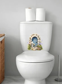 1pc Mouse Hole Pattern Toilet Seat Sticker And Tank Sticker, Home Decor Bathroom Wall Sticker Bathroom Decor Summer - Multicolor - View 2