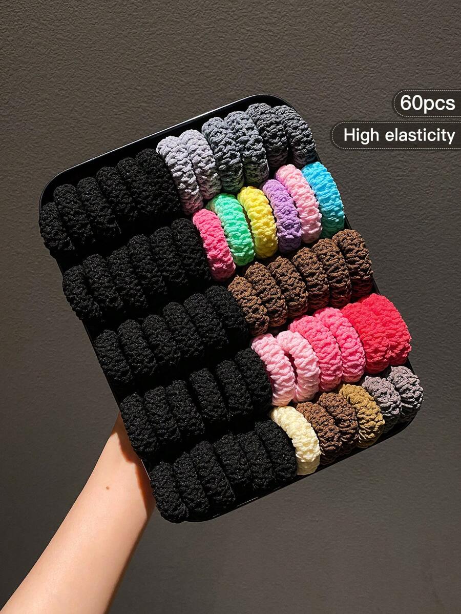 60 件女士厚实坚固发圈，多种颜色，简约设计，适合日常使用和礼物 - 彩色 - 查看 1