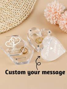 1 pièce Boîte à bagues de mariage personnalisée, boîte à bagues en acrylique avec nom et date personnalisés, porte-alliance personnalisable, boîte à bagues de cérémonie de mariage et de fiançailles, forme cœur/hexagonale, cadeaux pour la mariée, cadeaux pour les jeunes mariés, cadeaux pour la fête de mariage, cadeaux de demoiselle d'honneur, cadeaux d'anniversaire, convient pour lui/elle, petit(e) ami(e), couple, épouse, mari, famille, meilleur(e) ami(e), collègue, pour des cadeaux uniques pour un anniversaire, un mariage, la Saint-Valentin, blanc, élégant, coloré, vintage, simple, unisexe, décontracté, mignon, personnalisé, unique, cadeaux idéaux pour lui, cadeaux idéaux pour elle, papa, maman, amis, pour les anniversaires, pour les diplômes, pour le bal de promo, pour les fêtes