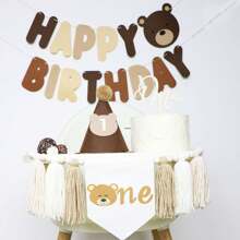 3Pcs 1/2 Birthday Bear Themed High Chair Banner, 1/2 Birthday Party Hat, DIY Bear Happy Birthday Bunting, 6 Months Birthday Party Decorations, 1st Birthday High Chair Banner, 1st Birthday Party Decorations, For Birthday Party Decor, Birthday Gifts, Photo Backdrop