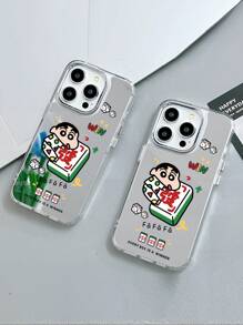 1pc Silver Space Case Mirror 2-In-1 TPU Cartoon Crayon Small New Pattern Thick Shockproof, Drop-Proof, Anti-Fingerprint Full Protection Phone Case Compatible With Iphone 11/11PRO/11PROMAX/12/12PRO/12PROMAX/13/13PRO/13PROMAX/14PRO/14PROMAX/14PLUS/15/15PRO/15PROMAX/15PLUS/16/16PRO/ 16PROMAX/ 16PLUS