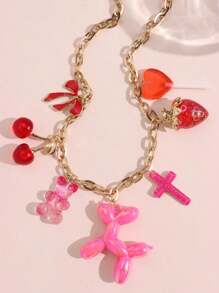 1 pieza Collar colgante con diseños de fresa roja y rosa, cereza, lazo, oso, paleta y perro - Regalo de joyería divertida para mujeres apta para verano, citas y fiestas