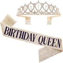 1 件生日国王/生日女王派对肩带，派对装饰品，现货生日王子派对腰带，圣诞节 - 黑色 - 查看 2