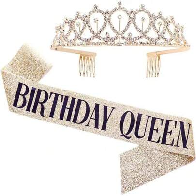 1pc Birthday King/Birthday Queen Party Shoulder Strap, Party Decorations, In-Stock Birthday Prince Party Sash,Christmas