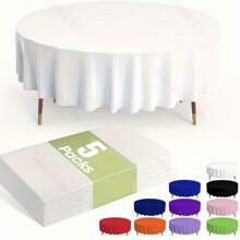 5pc Premium Plastic Tablecloth, 84in, Round Table Cover
