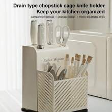 Kitchen Knife Storage Rack Countertop Cutlery Holder Kitchen Utensil Organizer Rack Knife Holder Fork Spoon Storage Box With Kitchen Storage Supplies - White - View 2