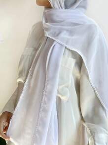 1pc Solid Color Heavyweight Chiffon Crochet Scarf, Elegant High-Quality Women's Headscarf Shawl, Suitable For Robe Wear - Multicolor - View 3