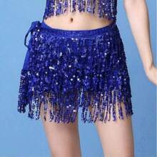 Outfits Belly Dance Glitter Sequins Tassel Skirts, Fashionable Dancing Waist Belt Skirts For Bellydance - Multicolor - View 8