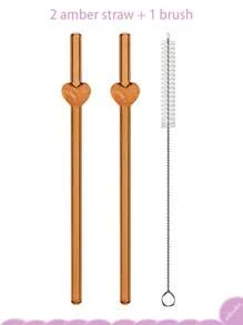 6支玻璃吸管，配1个吸管刷，8毫米可重复使用玻璃吸管，心形吸管，礼品装 - 彩色 - 查看 11