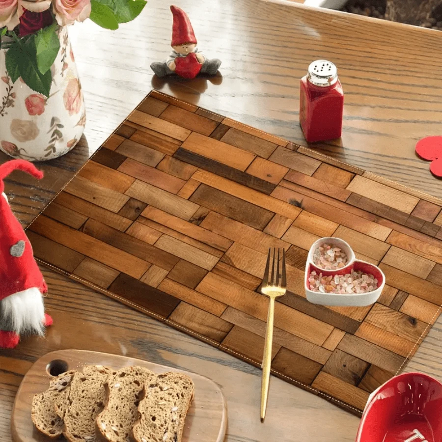 1/4/6/8 Pcs Set Rustic Wooden Grain Placemats, 12 X 18 Inch Polyester Tablemats, Suitable For Restaurant Decor, Home, Dining, Camping, Party - Rectangular Machine Washable Placemats