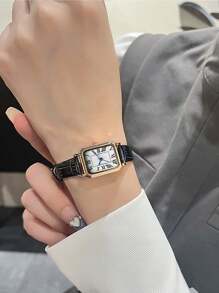 Relógio de quartzo vintage feminino, mostrador quadrado minimalista de alta qualidade, presente de aniversário