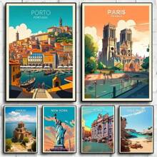 1pc Nordic Retro Porto & Paris City Travel Posters - Canvas Art Prints For Living Room Wall Decor & Tourism Gifts No Frame