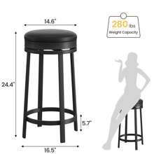 CuisinSmart 24'' Swivel Bar Stools With Footrest Set Of 2,Modern Counter Height Barstools,Industrial PU Leather Upholstered Chairs,Backless Round Bar Stools For Kitchen Island