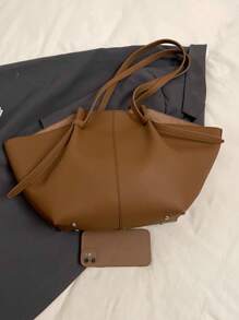 2 件 Low Tea 纯色 PU 皮革单肩包女士休闲大容量单肩托特包采用双手柄设计和按扣闭合，适合旅行、购物、约会、送给女性、青少年、大学生和办公室工作人员的礼物，适合办公室、学校、工作、商务、通勤、户外、旅行、野餐，新款时尚女士大包