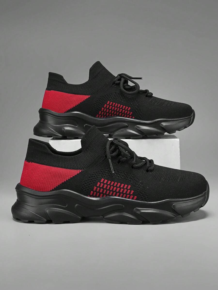 Men's Contrast Color Mesh Breathable Low-Top Cushioned Casual Sneakers, Street Style With Front Laces, Suitable For Outdoor, Commute, Couple Sports