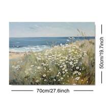 1 st. Ongeraamde Vintage Zomer Bloemen Kust Zee Strand Rustieke Poster Muurkunst Canvas Print Minimalistisch Wildflower Landschap Cottage Boerderij Decor Retro Schilderij Voor Appartement, Woonkamer, Slaapkamer, Moderne Huisdecoratie