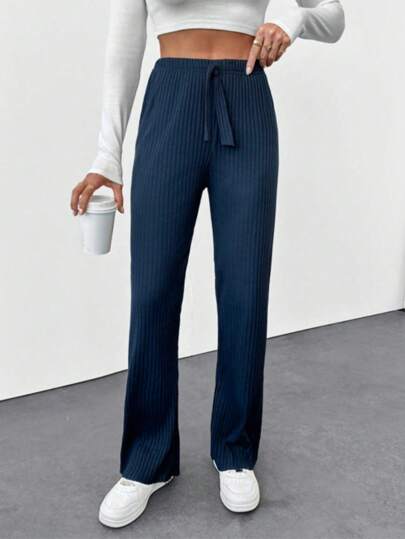 Navy Ribbed Bottoms Specially Designed For The Homewear Collection Comfort And Elegance Casual Wear Pant