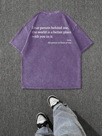 Men's Summer Funny Slogan Print Round Neck Casual Drop Shoulder T-Shirt