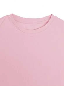 Women's Pajama Set, Two-Piece Short-Sleeve Top And Shorts Lounge Outfit, Loose Fit, Waffle Pattern, Drawstring Design, Round Neck, Short Sleeves, Slitted Shorts Design, Sporty Casual Style, Lounge, Pajama Set. - Hồng - Xem 3