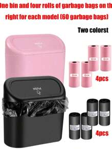 1pc Car Trash Can With Lid & Side Door Hanging Design, Including A Garbage Bag Travel Storage Organizer - Multicolor - View 2