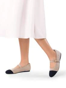 Women's Mary Jane Ballet Flat Shoes Dressy Foldable Knit Flats With Arch Support Comfortable For Casual Work Office - Apricot - View 3