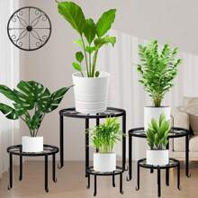 5 Pack Metal Plant Stand For Outdoor Indoor Plants, Heavy Duty Flower Pot Stands For Multiple Plant, Rustproof   Round Shelf For Planter, Potted Plant Holder For Garden Home (Black) - Black - View 1