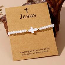 1PC/Casual Personalized/Minimalist Cross Pendant/Gold Bead, Colorful Bead Bracelet, Easter Limited Edition/Easter Card/Lucky Bracelet/Drawstring Design With Adjustable Length, Personalized Multifunctional Daily Accessory, Versatile, Gift For Family And Friends