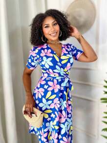 Flared Dress With Belt Midi Evangelical Fashion - 藍色 - 查看 5
