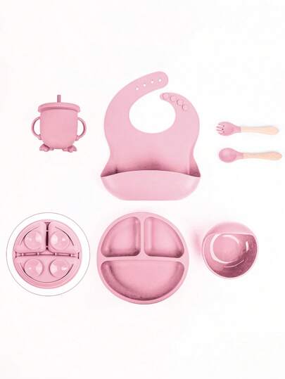 Kit Refeição Infantil De Silicone Com Talher Babador Tigela Copo - A787