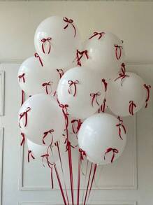47/92pcs White Balloons And Red Ribbons Wedding Balloon Decoration Set, Suitable For Birthday Decoration, Engagement, Outdoor Photography Decor, Baby Shower, Farm, Arch Balloon Baby Shower Decor, Gender Reveal Party Decoration - Multicolor - View 1