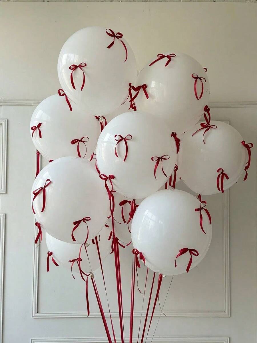 47/92pcs White Balloons And Red Ribbons Wedding Balloon Decoration Set, Suitable For Birthday Decoration, Engagement, Outdoor Photography Decor, Baby Shower, Farm, Arch Balloon Baby Shower Decor, Gender Reveal Party Decoration - Multicolor - View 1