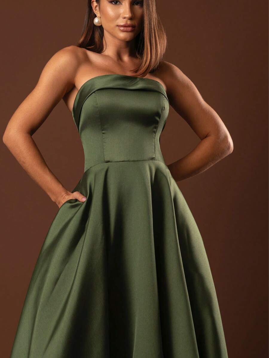 Elegant Strapless Graduation Party Dress Code 110 - 橄欖綠 - 查看 1