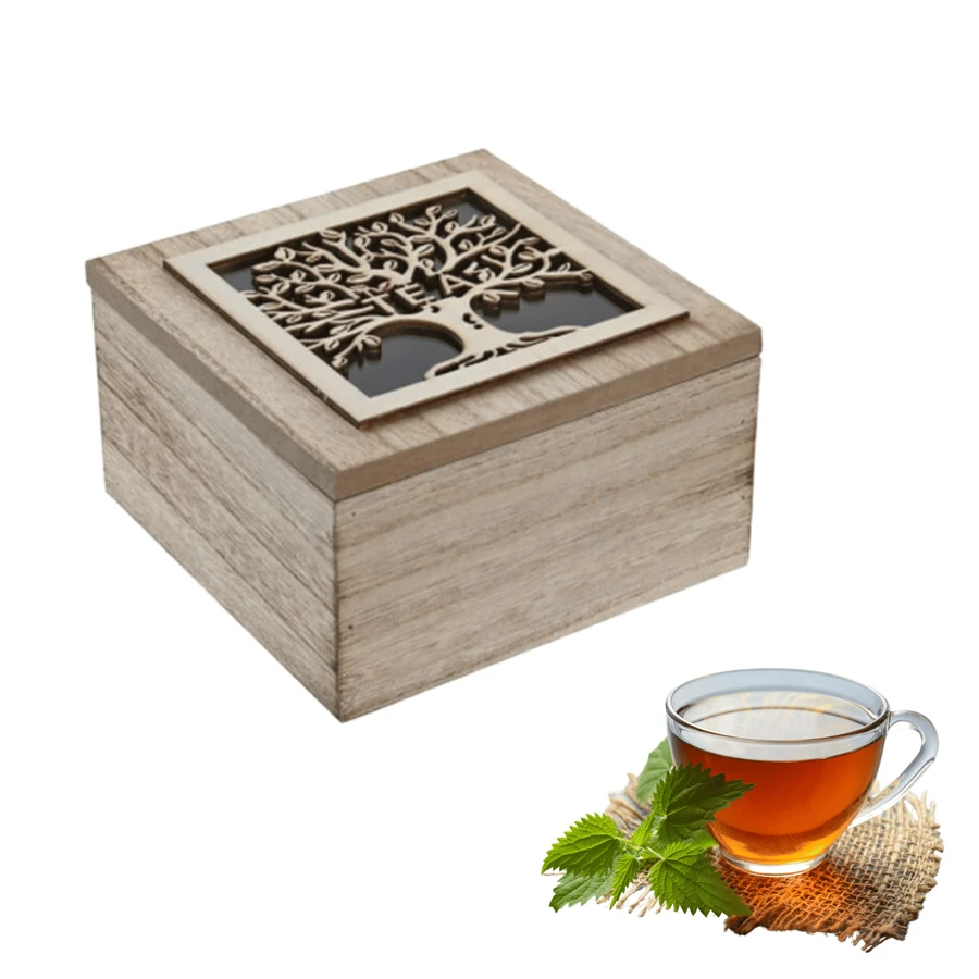 Tea/Coffee Organizer Box Wooden 3 Compartments Minimalist - Tree Of Life - View 1