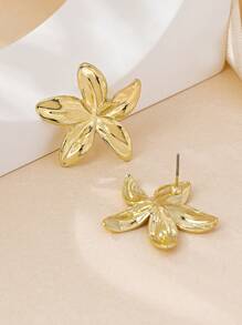 1 par de aretes de botón con diseño de flor, elegante y minimalista - Amarillo Oro - Ver 2