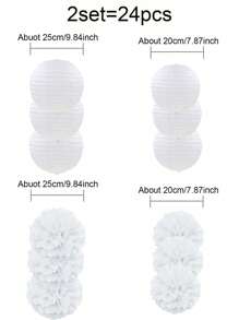 Set mit 12 Stück/24 Stück/36 Stück weiße und rosa Papier Laterne Blumen, für Hochzeitsdekoration, Party, Geburtstag, Einweihungsfeier, Deckendekorationen - Weiss - Übersicht 4