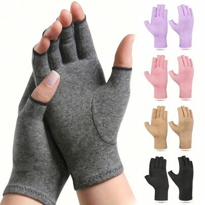 1 Par Premium fingerlösa kompressionshandskar för handvård, maskinskrivning, arbete, sport, ledvarma, öppet fingerstöd för handstöd, tumhalvfingerhandskar för kvinnor och män