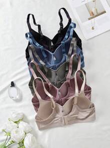 5PCS Lady's Comfortable Sleep Sexy Multicolour Wireless Soft Cup Solid Underwear Bra - Multicolor - View 3