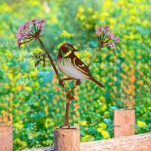 1 件彩色铁鸟和花篱笆装饰品，生锈系列花园装饰户外草坪雕像，装饰花园桩礼物 - 彩色 - 查看 7