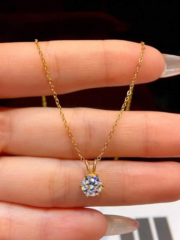 1pc 1Carat 6 Claws Round Design D-Color Moissanite Diamond Engagement Necklace For Women Exquisite Elegant Promise Necklace Wedding Necklace Birthday Gifts Anniversary Gifts