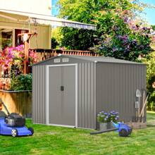 GOFLAME 8FT X 6FT Galvanized Steel Tool Shed For Garden Utility Tool Organizer With Foundation Double Doors And Ramp - Dark Grey - View 1