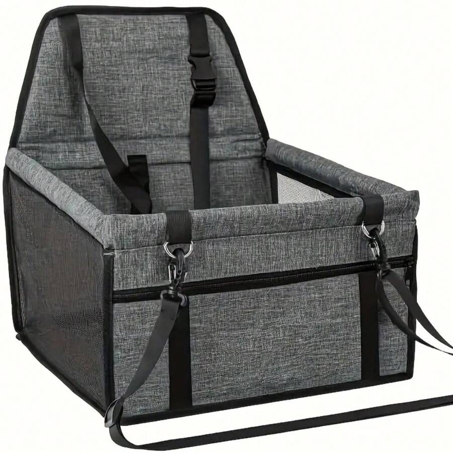 Portable Pet Car Seat For Small To Medium Dogs And Cats, Easy Assembly, Foldable Travel Carrier With Removable Safety Strap And PVC Support, Anti-Collapse, Deep Gray